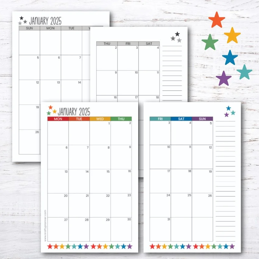 2025 Half Size Calendar Free Printable Krafty Planner