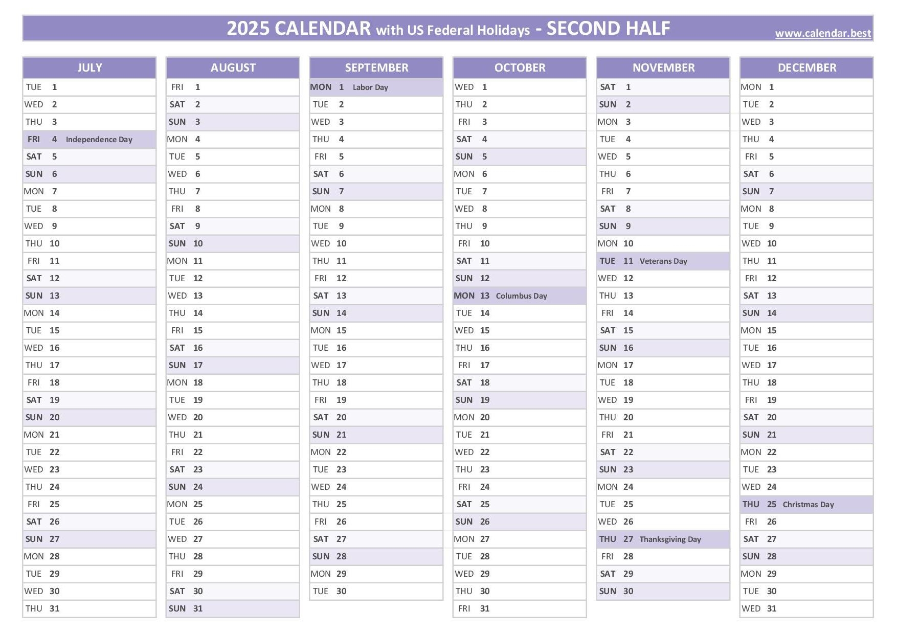 Free Printable 2025 Calendar With Holidays Usa