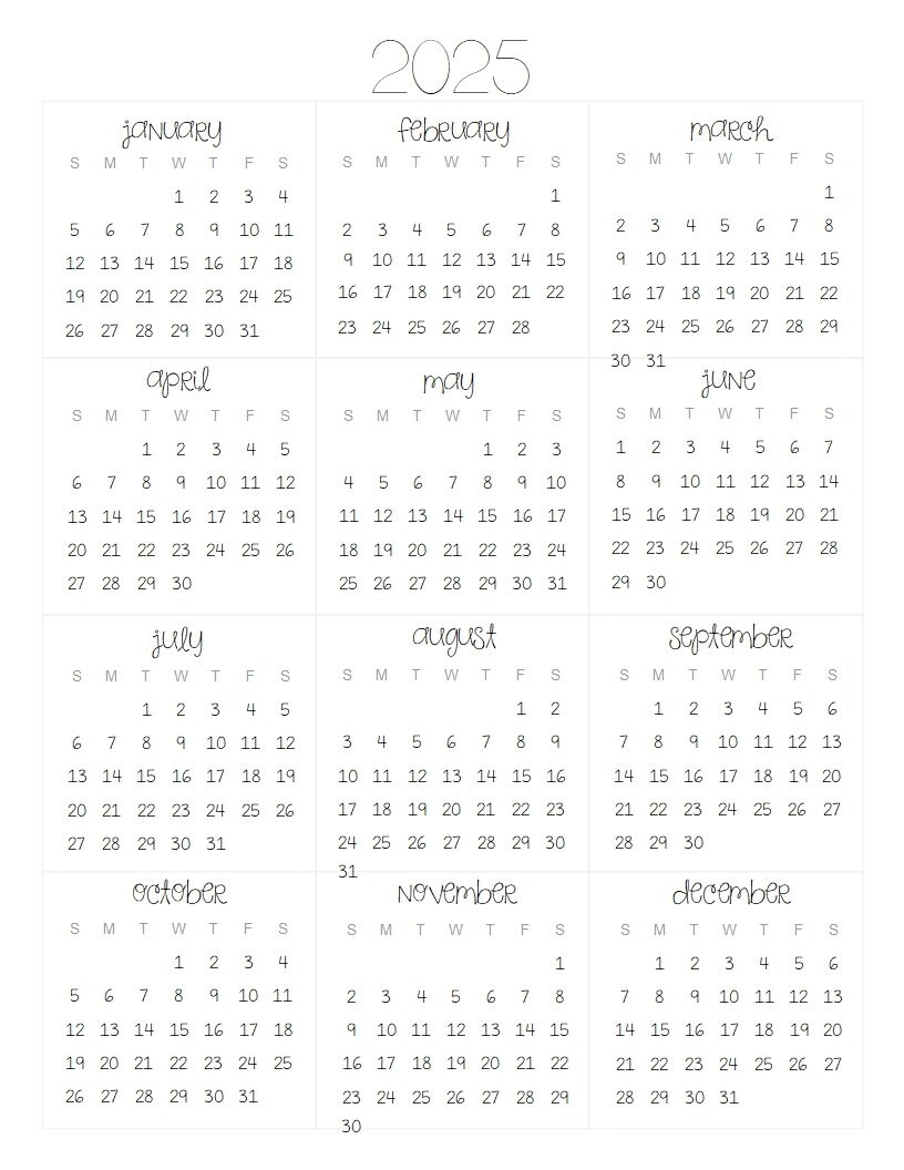 2025 Landscape Lined Unlined Monthly Calendars 8 5x11 LANDSCAPE Jan Dec PDF Printable Download Etsy
