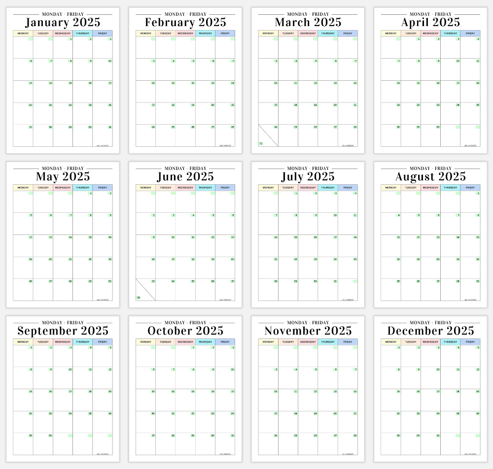 2025 Monday To Friday Calendar Printables Cute Free JellyMemos