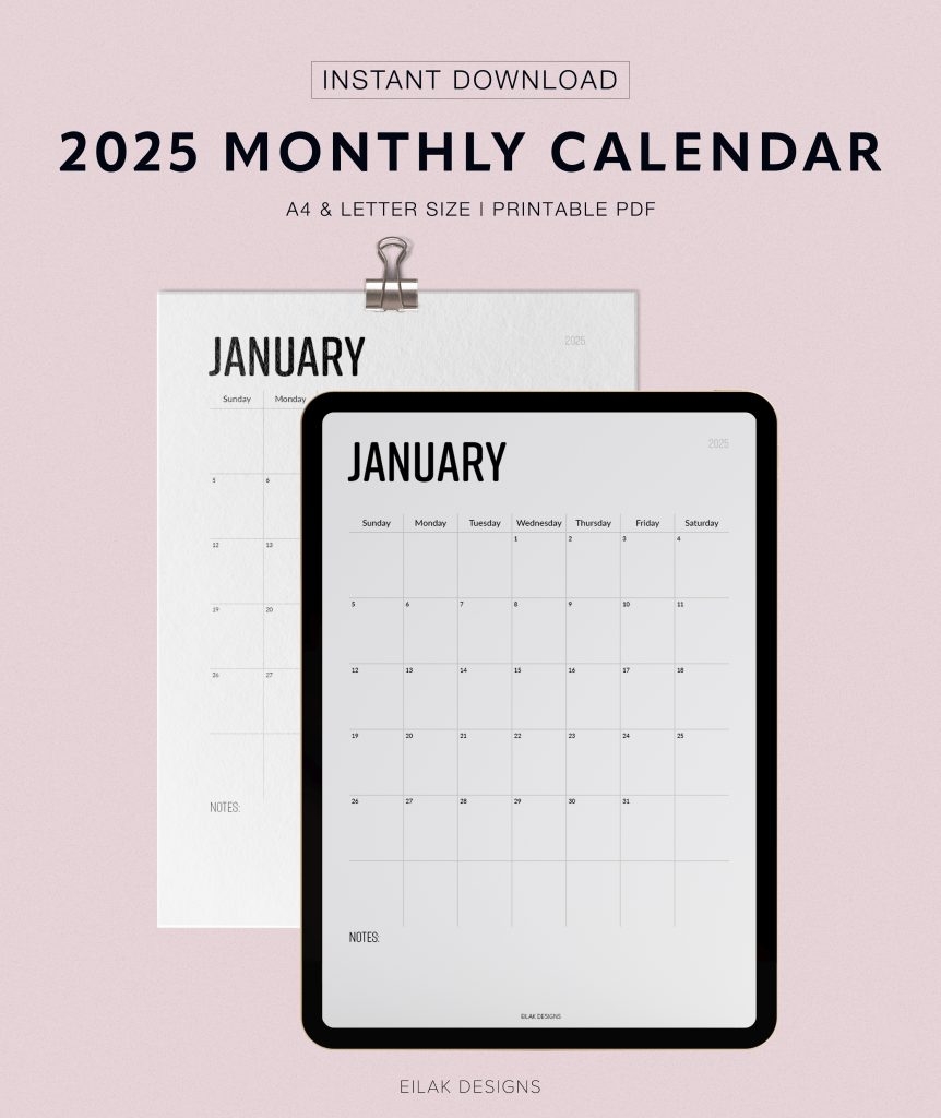 12 Month 2025 Calendar Printable