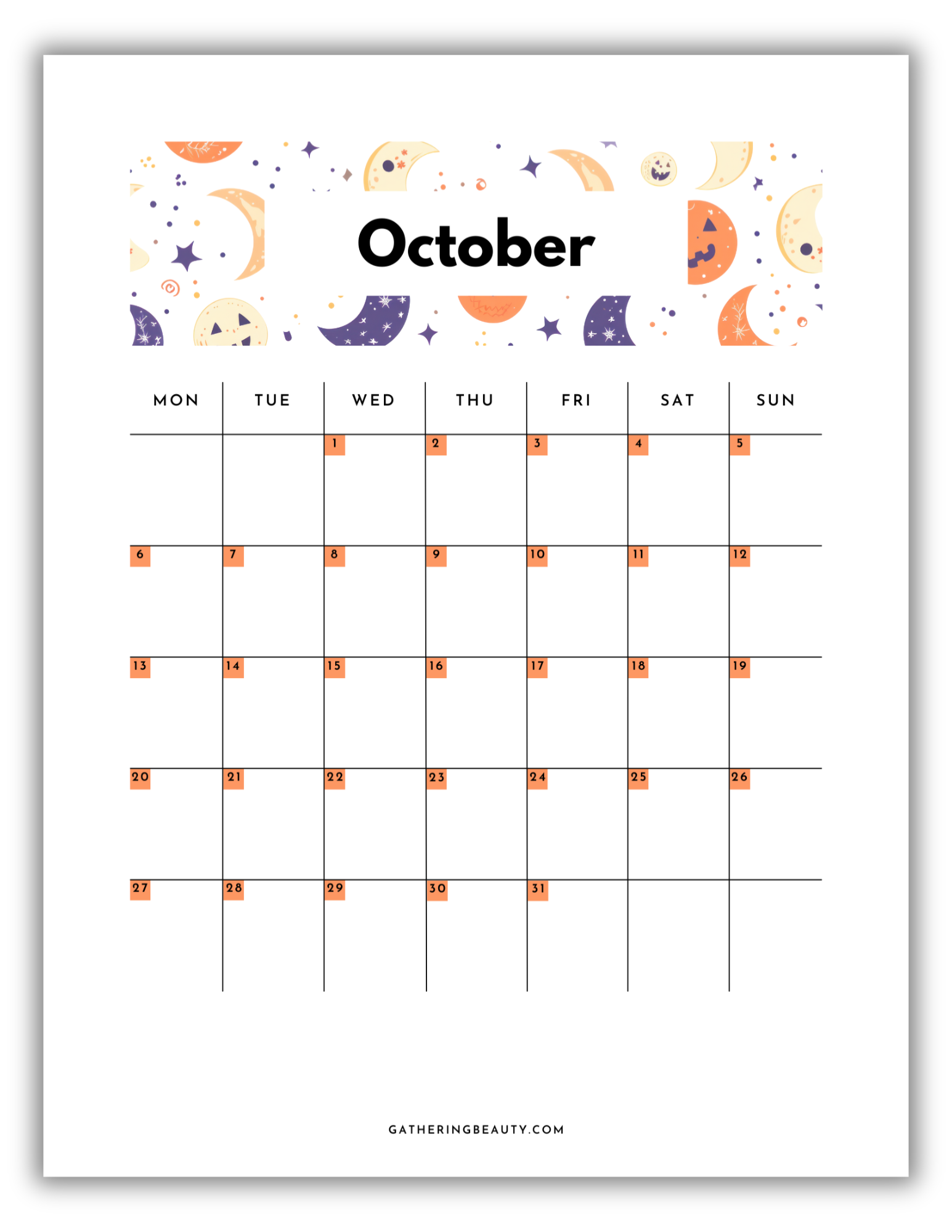 October Monthly Calendar 2025 Monday-Sunday Printable October Monthly Calendar 2025 Monday-Sunday Printable