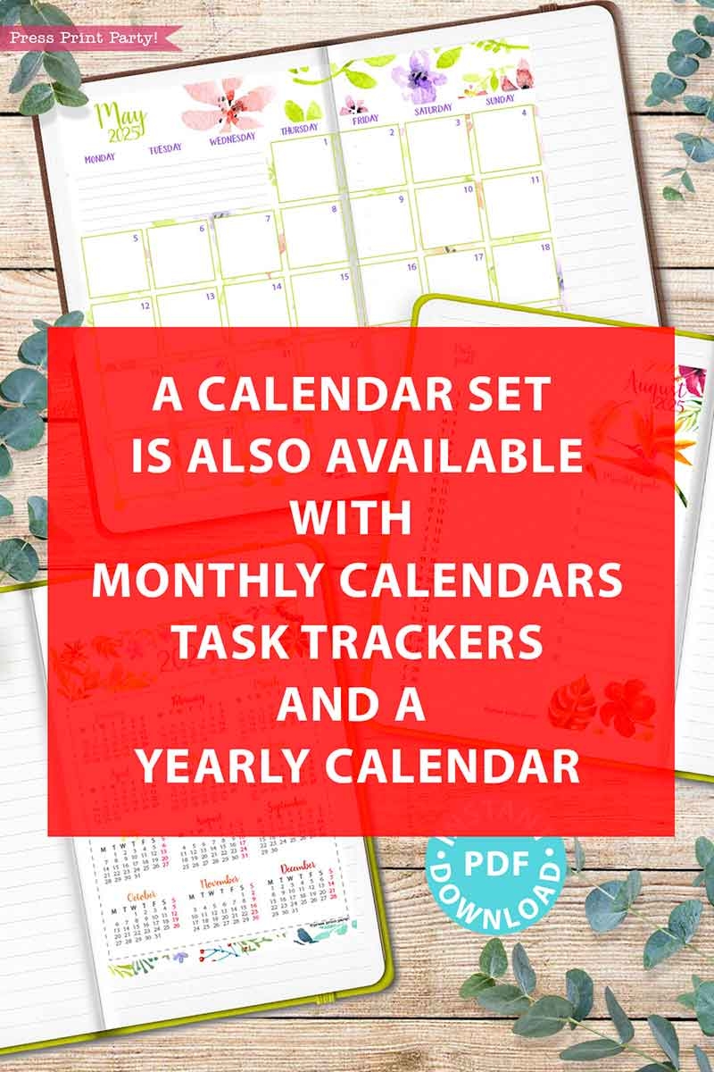 2025 Monthly Calendars For Bullet Journals Or Binders Watercolor Printable 