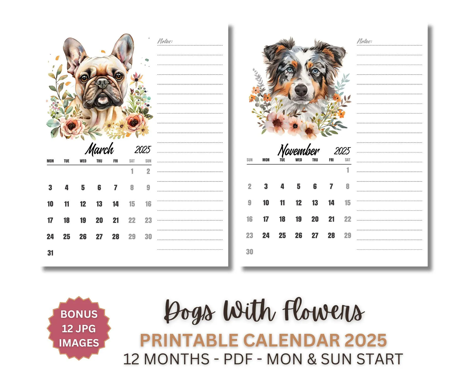 2025 Monthly Planner Printable With Dogs And Flowers A4 US Letter Monday And Sunday Start PDF And JPG Calendardigital Download Etsy 2025 Monthly Planner Printable With Dogs And Flowers A4 US Letter Monday And Sunday Start PDF And JPG Calendardigital Download Etsy