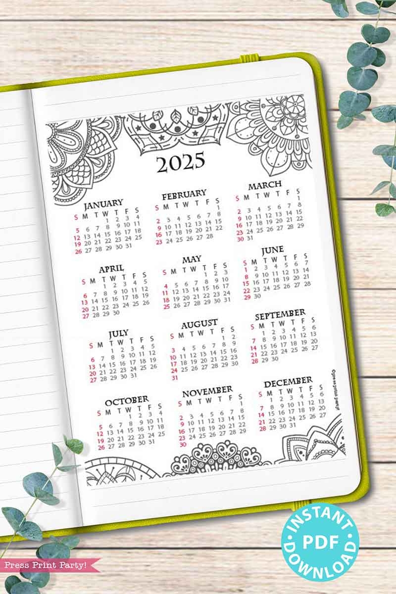 Printable Calendar 2025 For 5 X 8 Notebook