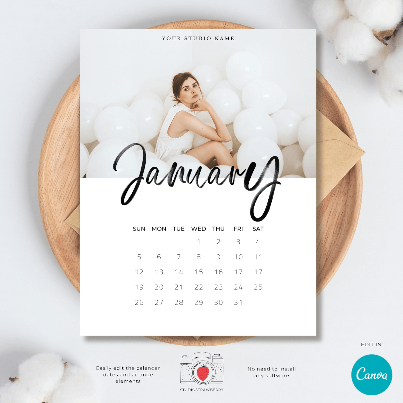 2025 photo calendar template for canva strawberry kit