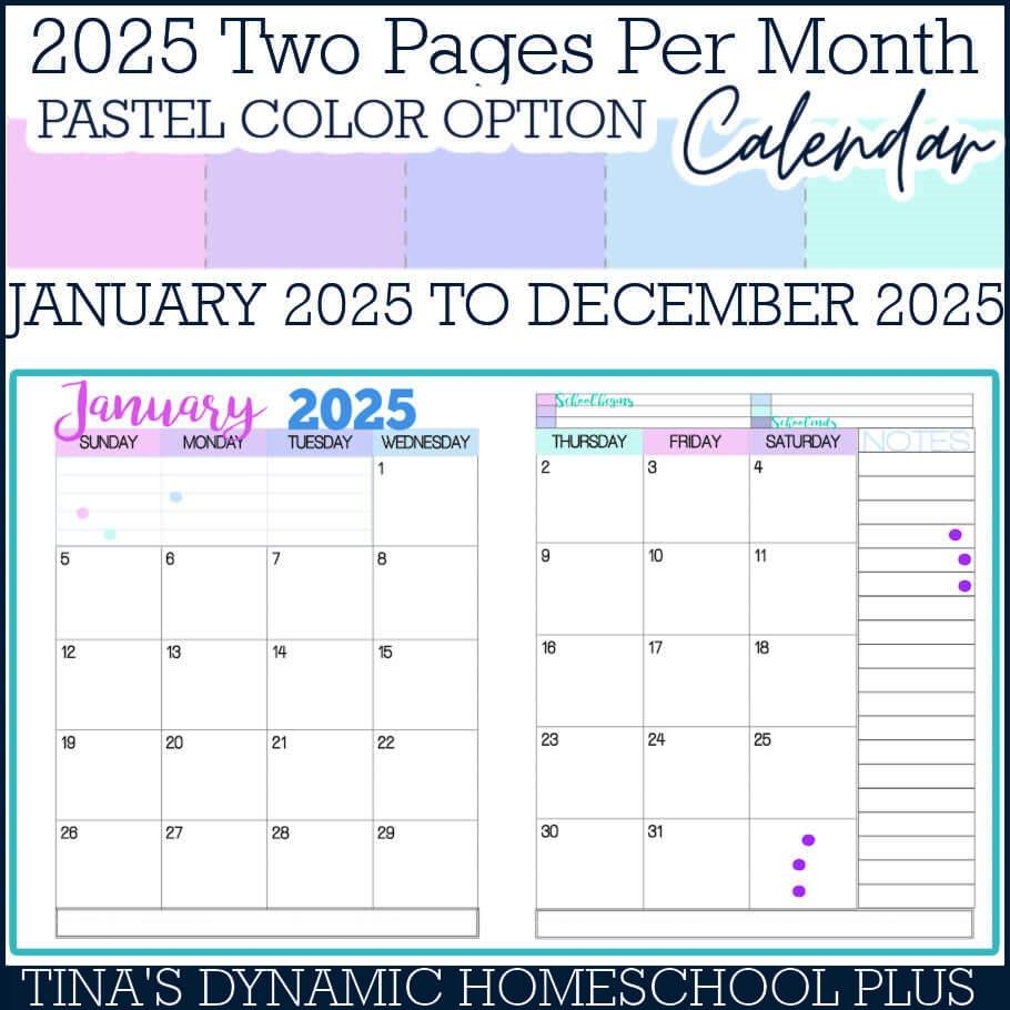 2025 2 Page Monthly Calendar Printable Free
