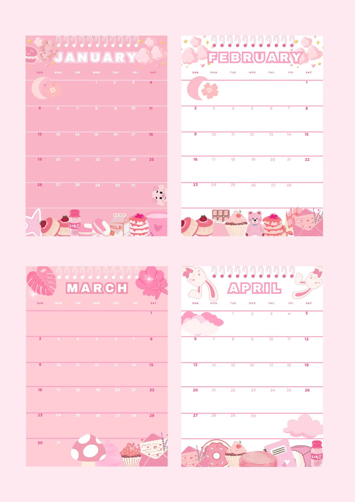 2025 Pink Calendar Cute Pink Calendar 2025 Printable Calendar Pink Calendar Pink And White Calendar 2025 Digital Calendar Etsy