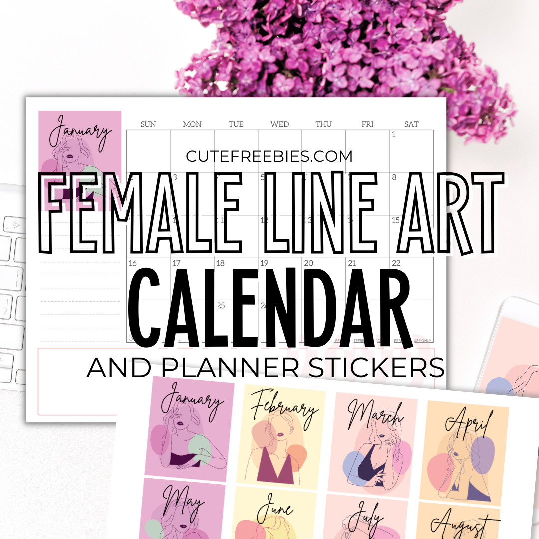 2025 Pretty Calendar For Women And Stickers Female Line Art Cute Freebies For You