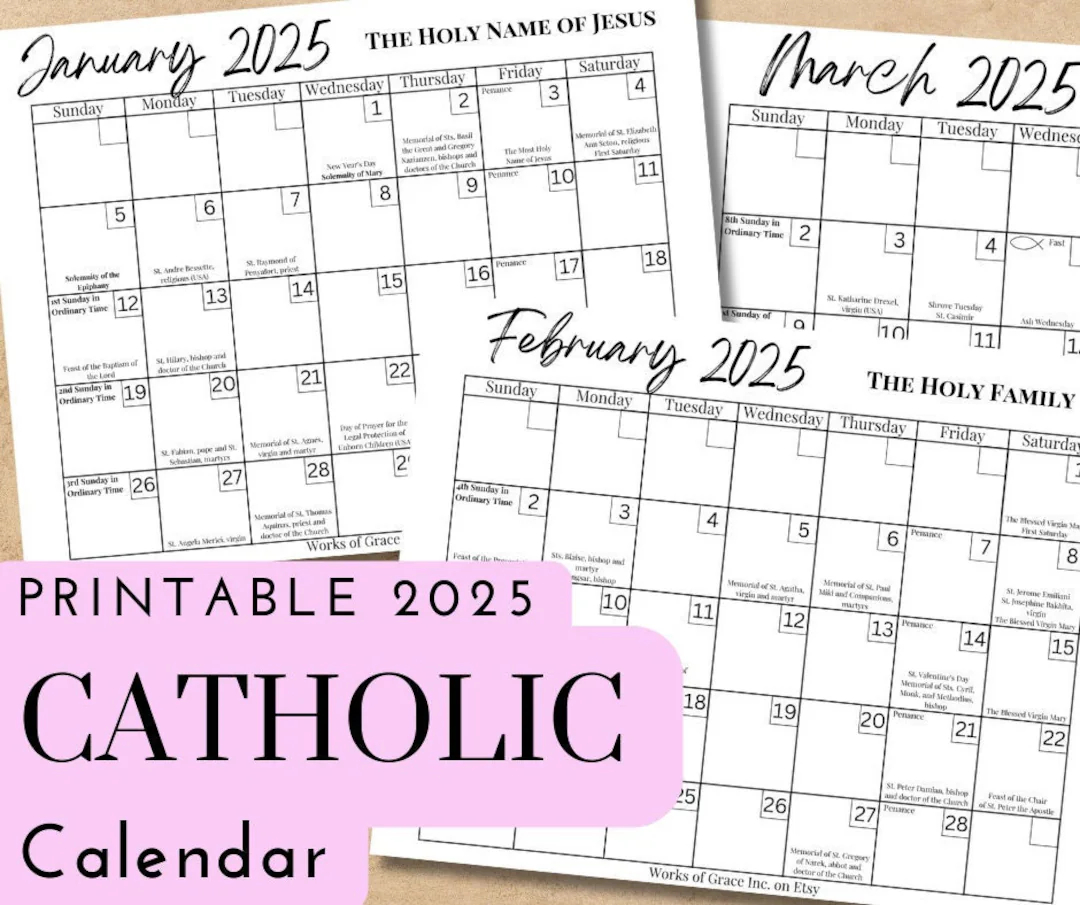 2025 Printable Catholic Monthly Calendar Liturgical Calendar With Feast Days Downloadable PDF Novus Ordo Calendar Etsy