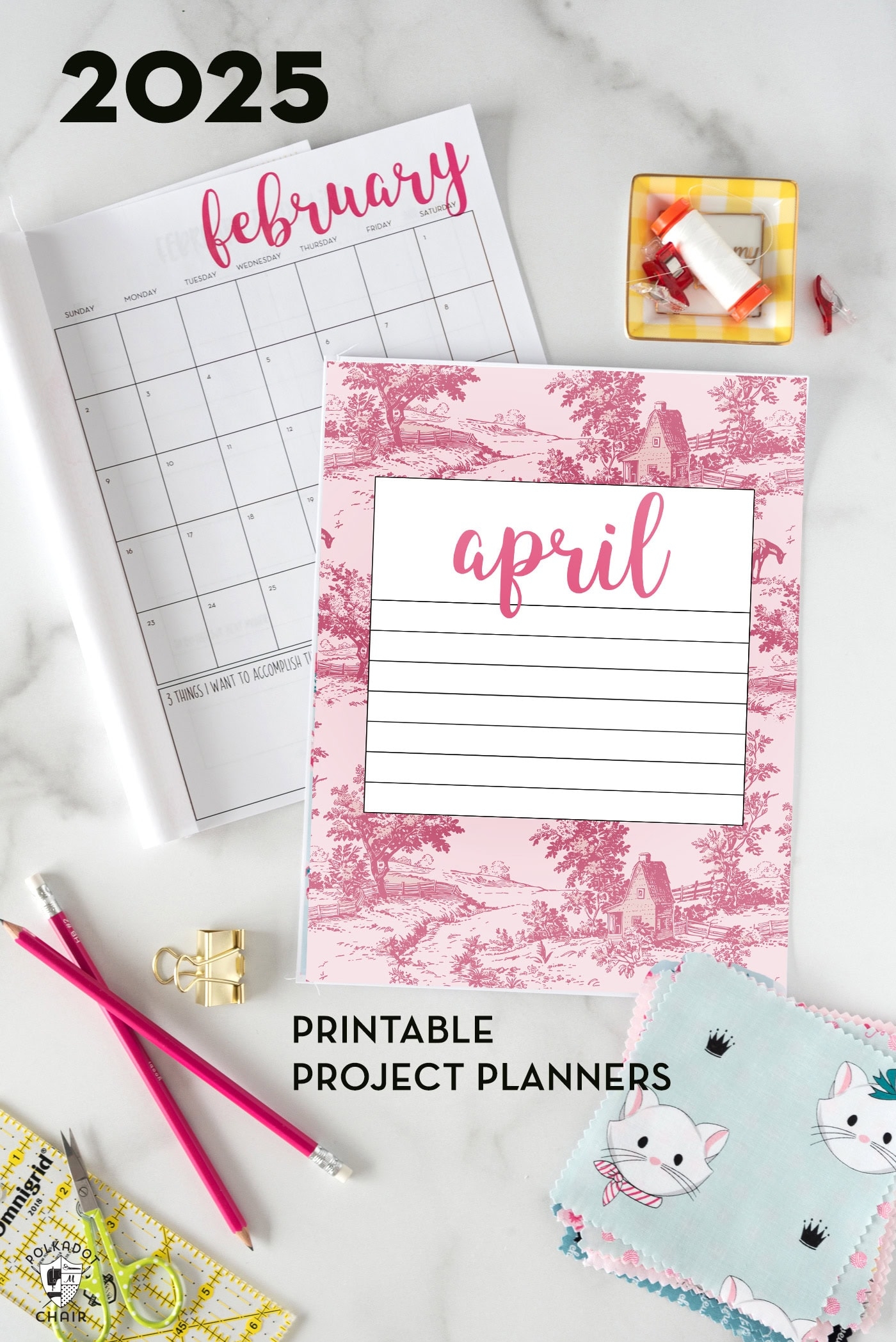 2025 Printable Quilt Planner Monthly Calendars Polka Dot Chair