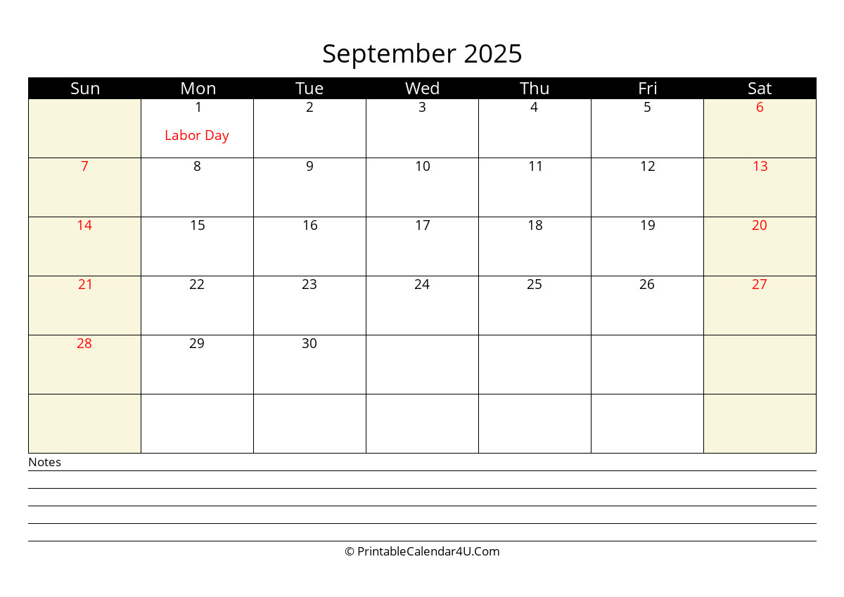 September Printable Calendar 2025