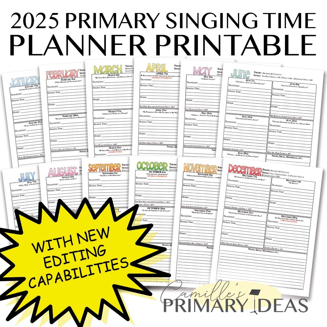 2025 Singing Time Planner Camille s Primary Ideas