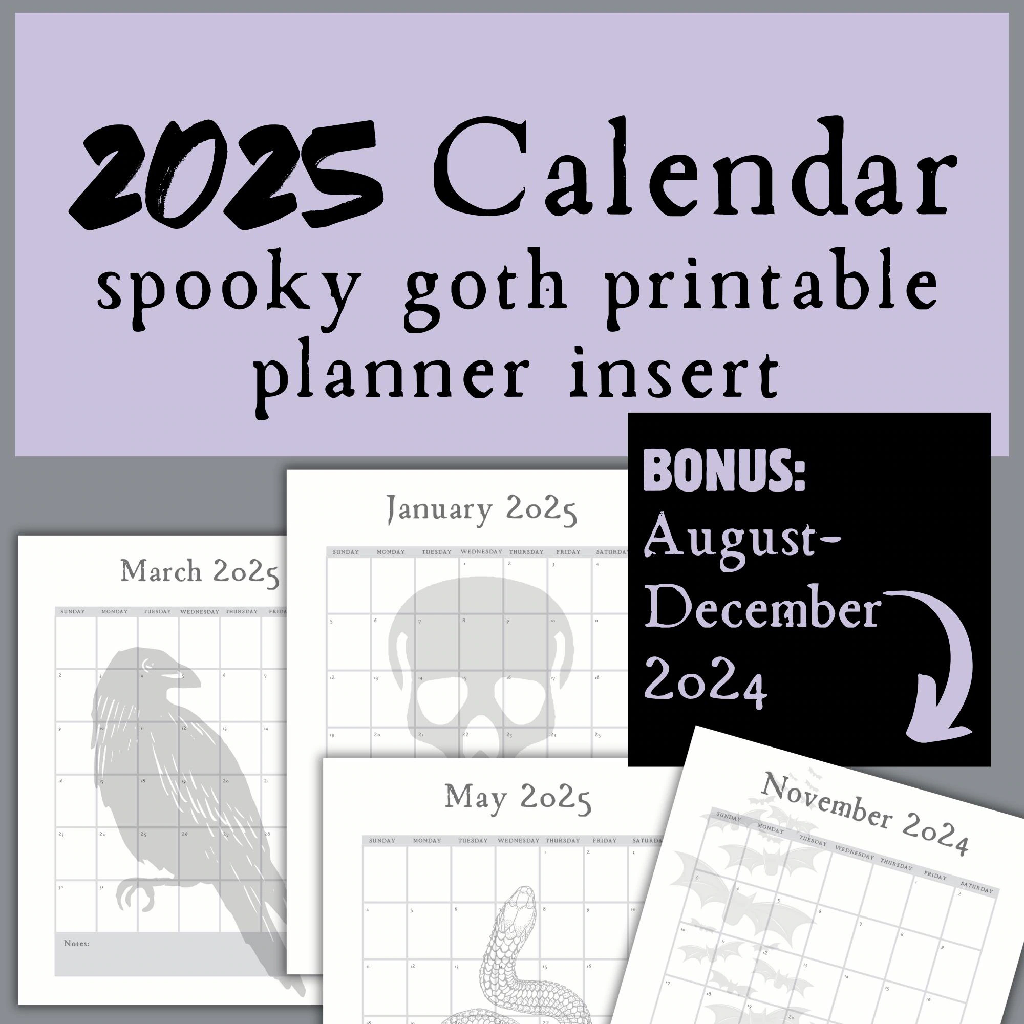 2025 Spooky Goth Calendar Download Goth Printable Planner Pages Monthly Calendar Spooky 2025 Calendar Gothic Creepy Halloween Printable Etsy