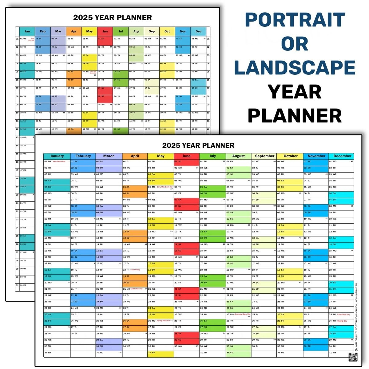 2025 Year Planner Wall Planner Calendar PLAN Holidays A5 A4 A3 A2 A1 EBay