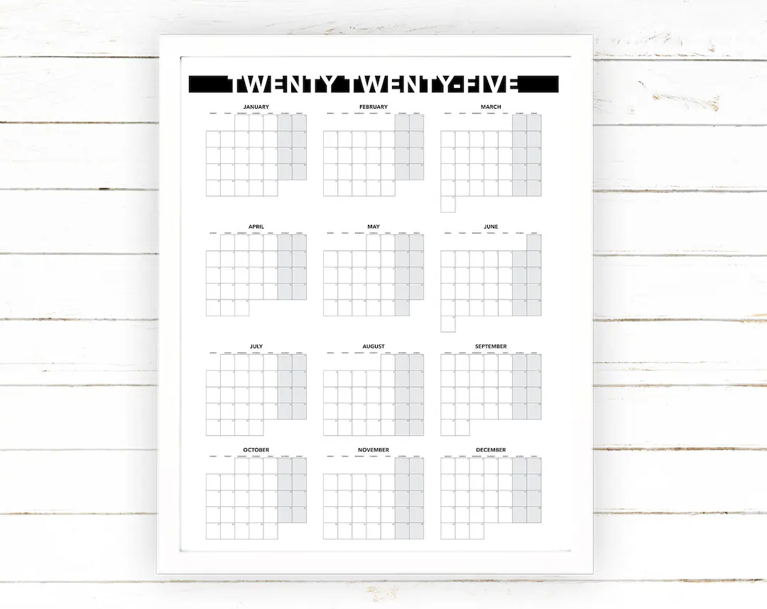 2025 Yearly Calendar Monthly View Printable Blank Dated Month By Month Year View Extra Large Wall Calendar Digital Printable Etsy