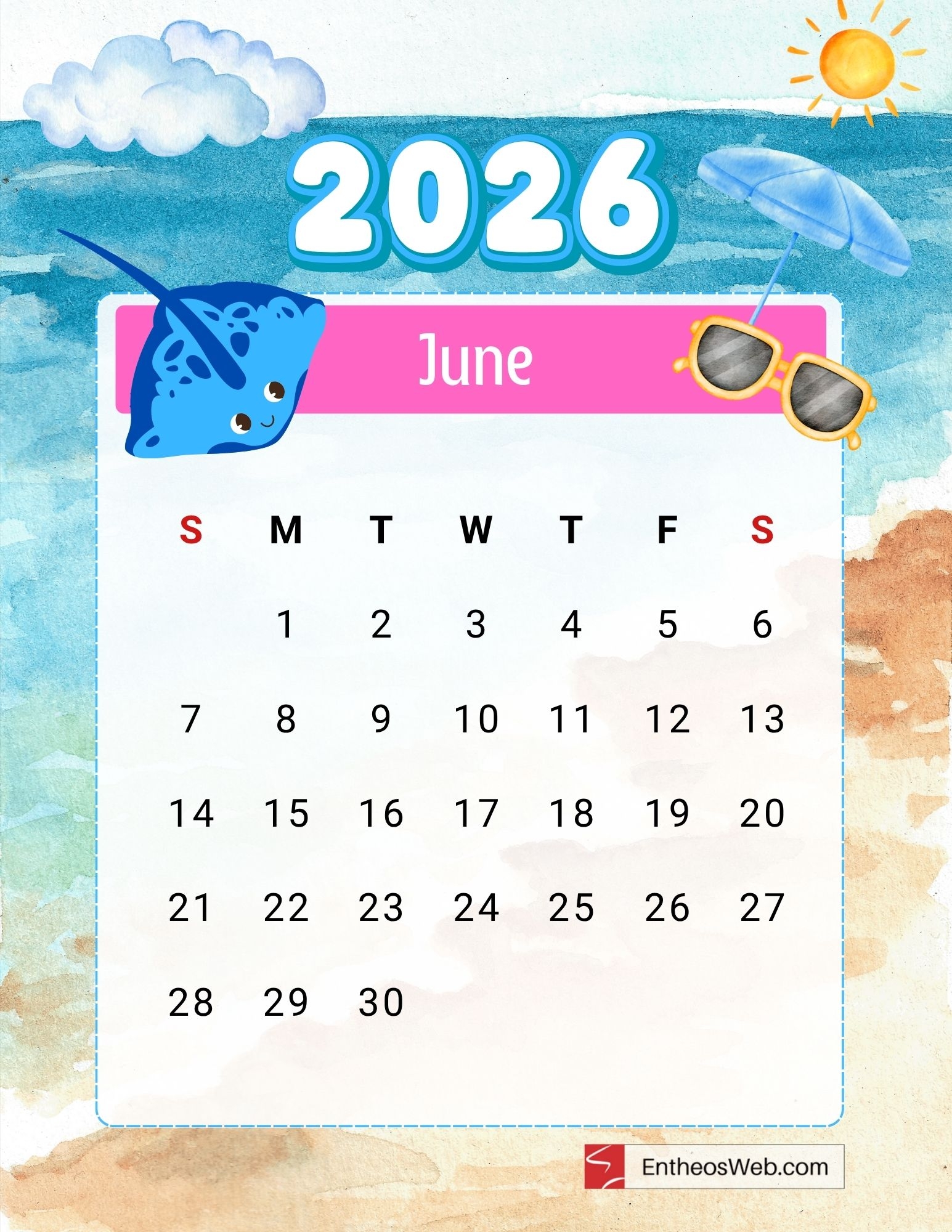 Printable June 2026 Calendar