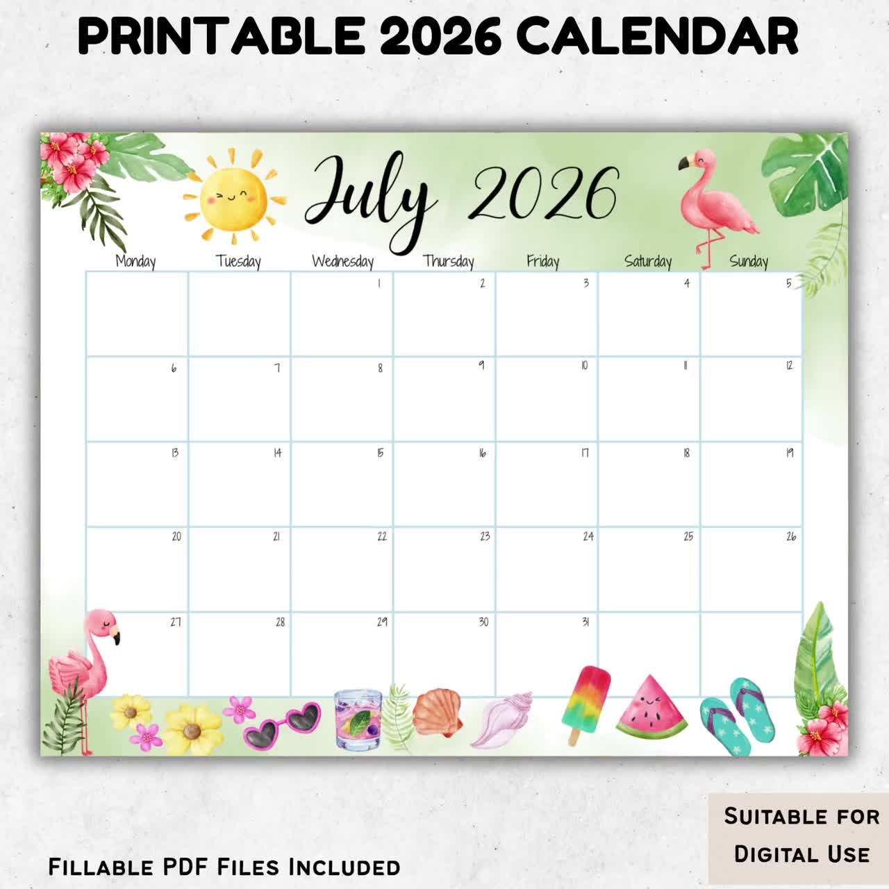 2026 Monthly Calendar Printable Calendar Editable Calendar 2026 Wall Calendar Fillable Monthly Planner Homeschool Classroom Calendar Etsy