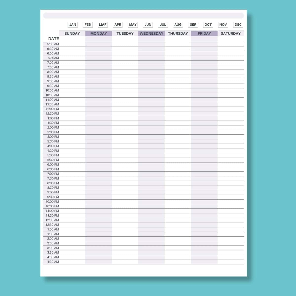Weekly Calendar With Hours Printable