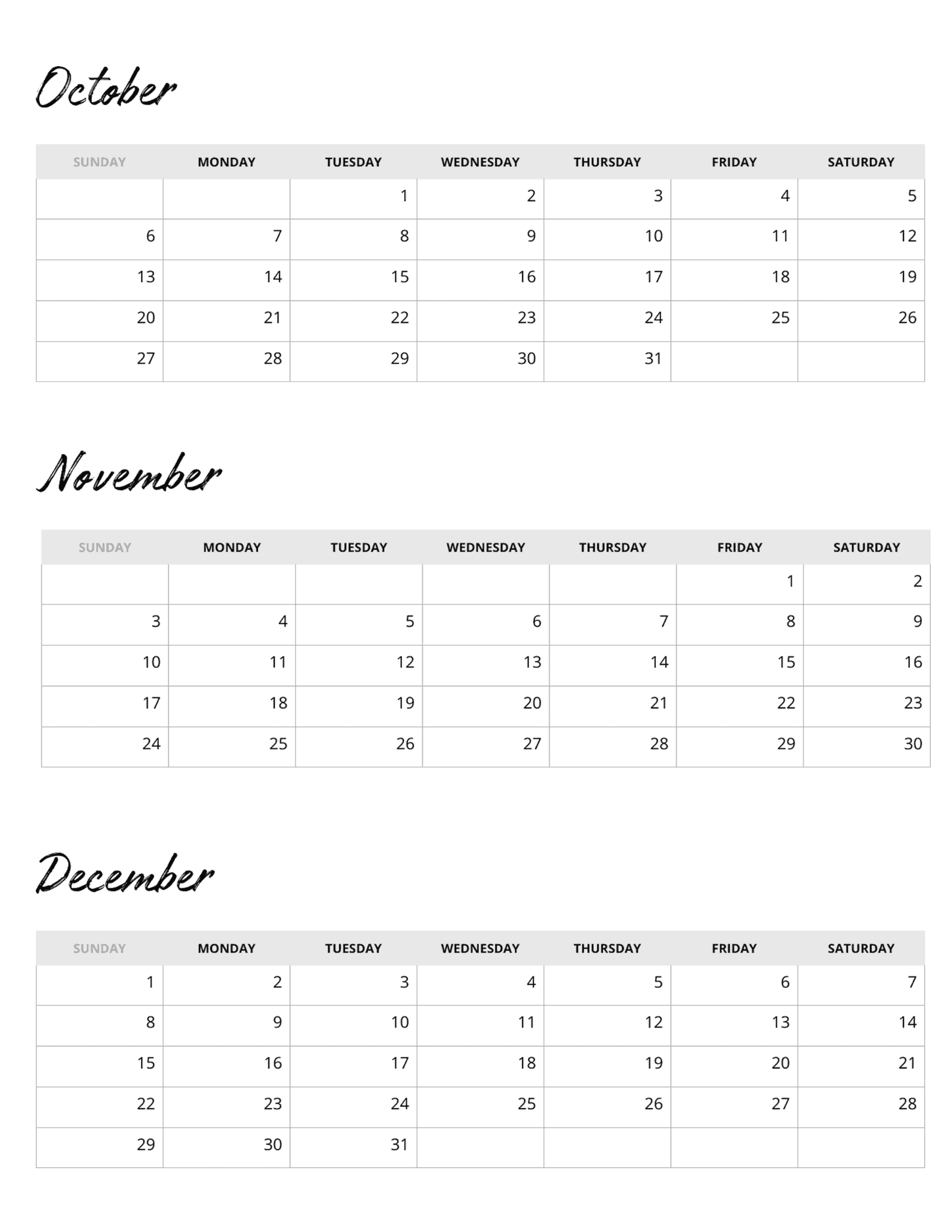 3 Month Calendar And Planner Instant Download