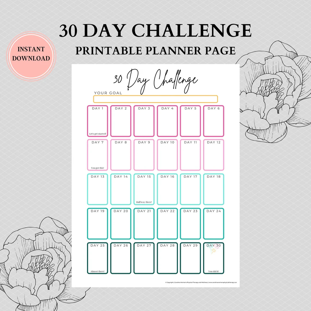 30 Day Challenge Workout Printable PDF Digital File Etsy