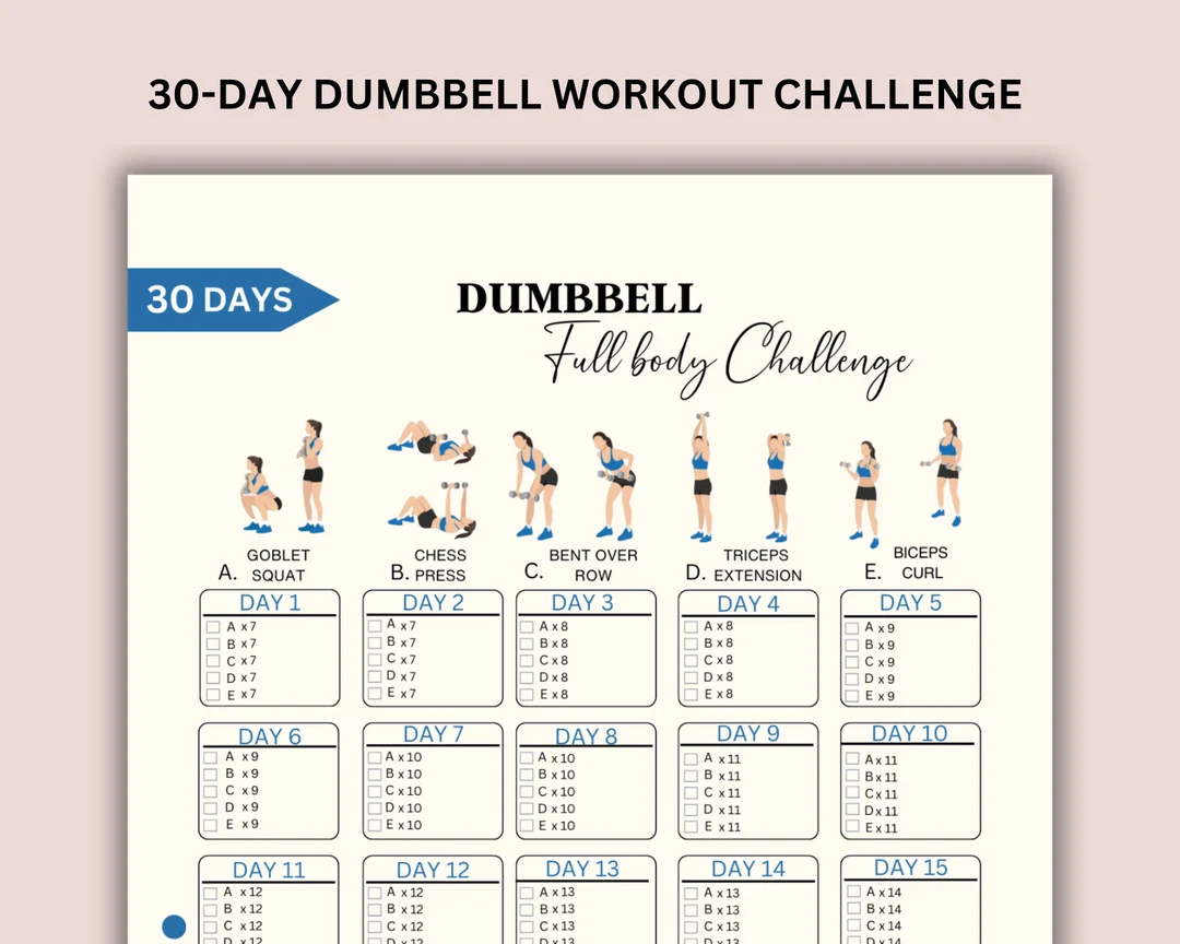 30 Day Dumbbell Challenge Home Workout Printable Dumbbell Exercise Fitness Planner Digital Download Printable PDF A4 US Letter Etsy