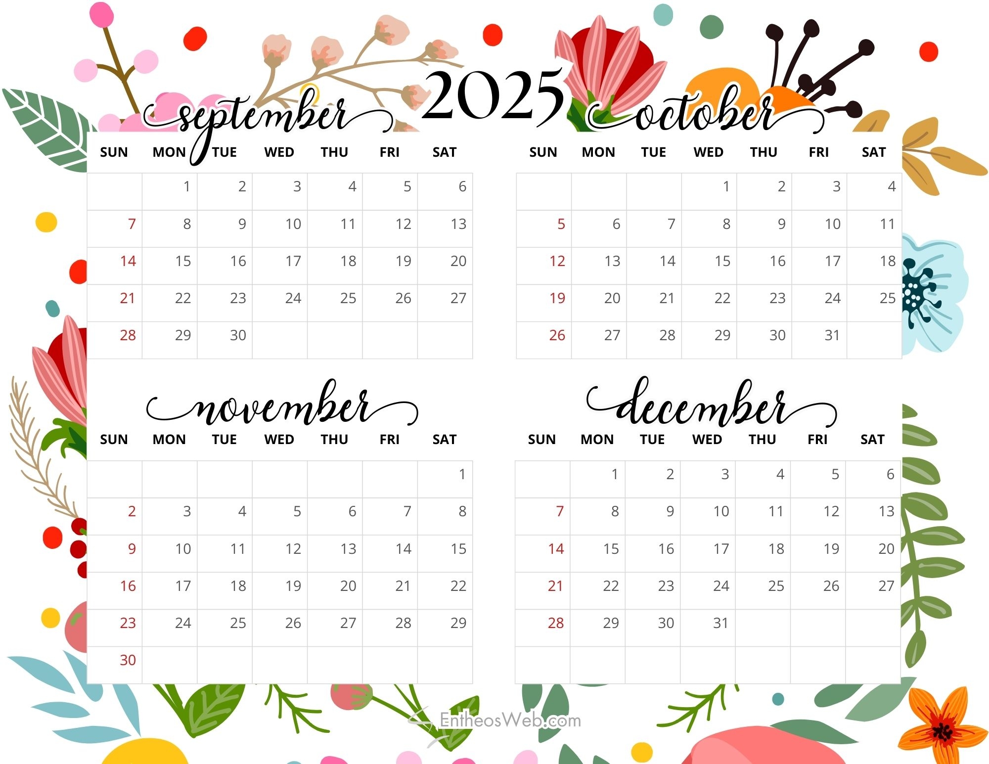Printable Calendar September To December 2025