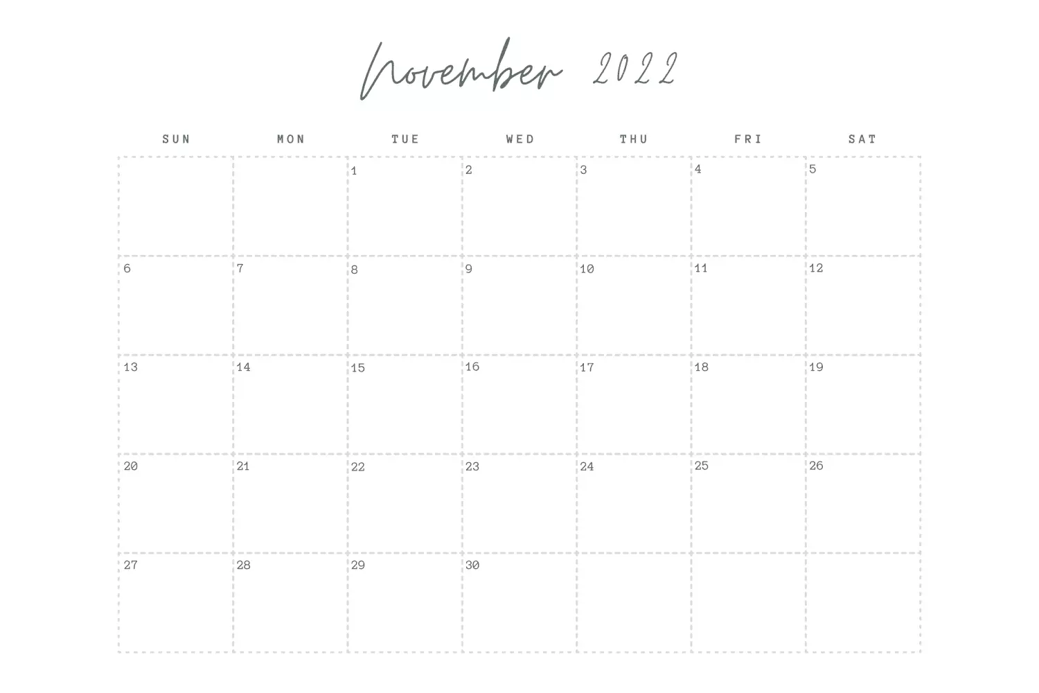 Printable Blank November Calendar