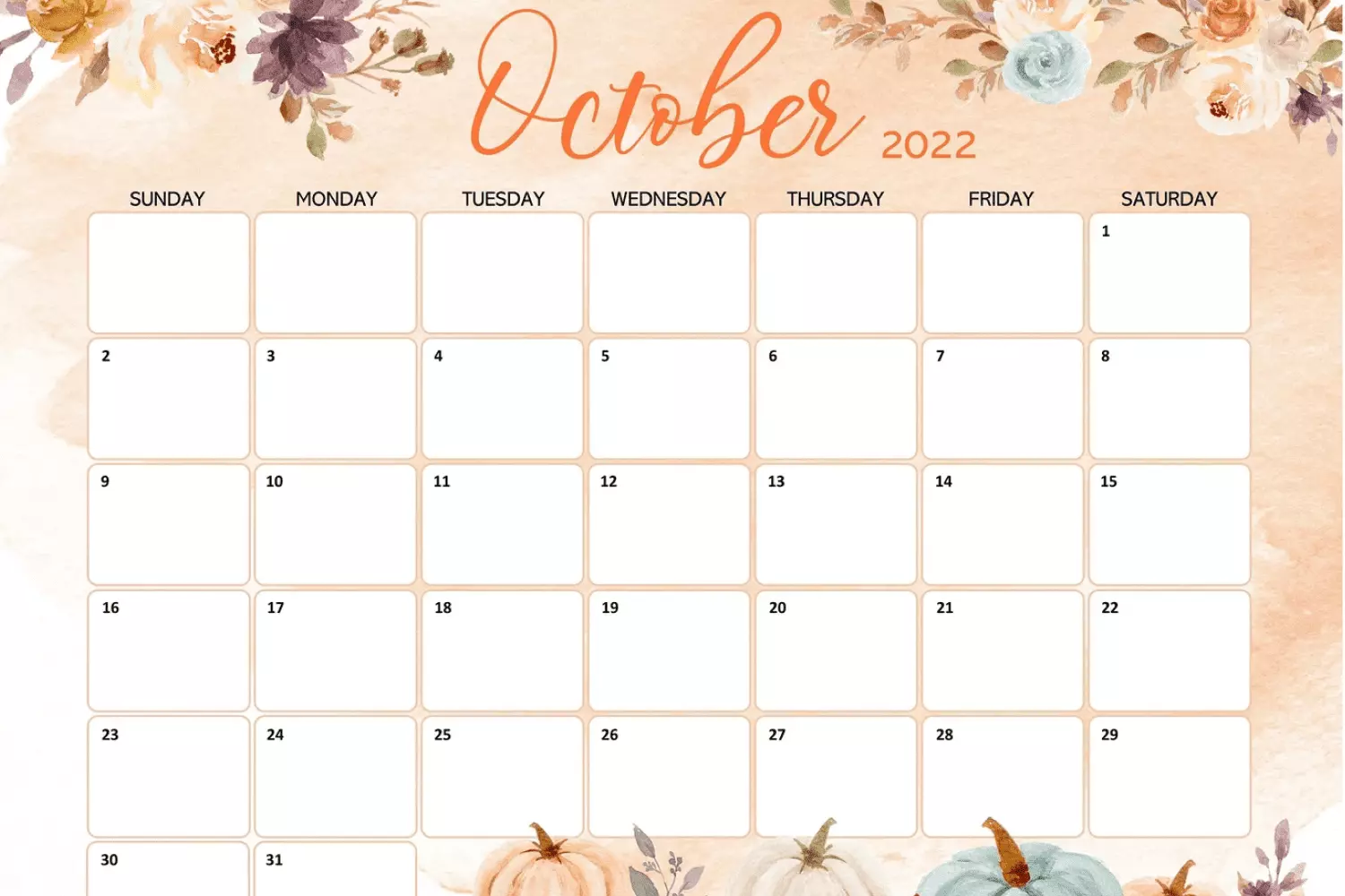 40 Free Printable October Calendars 2022