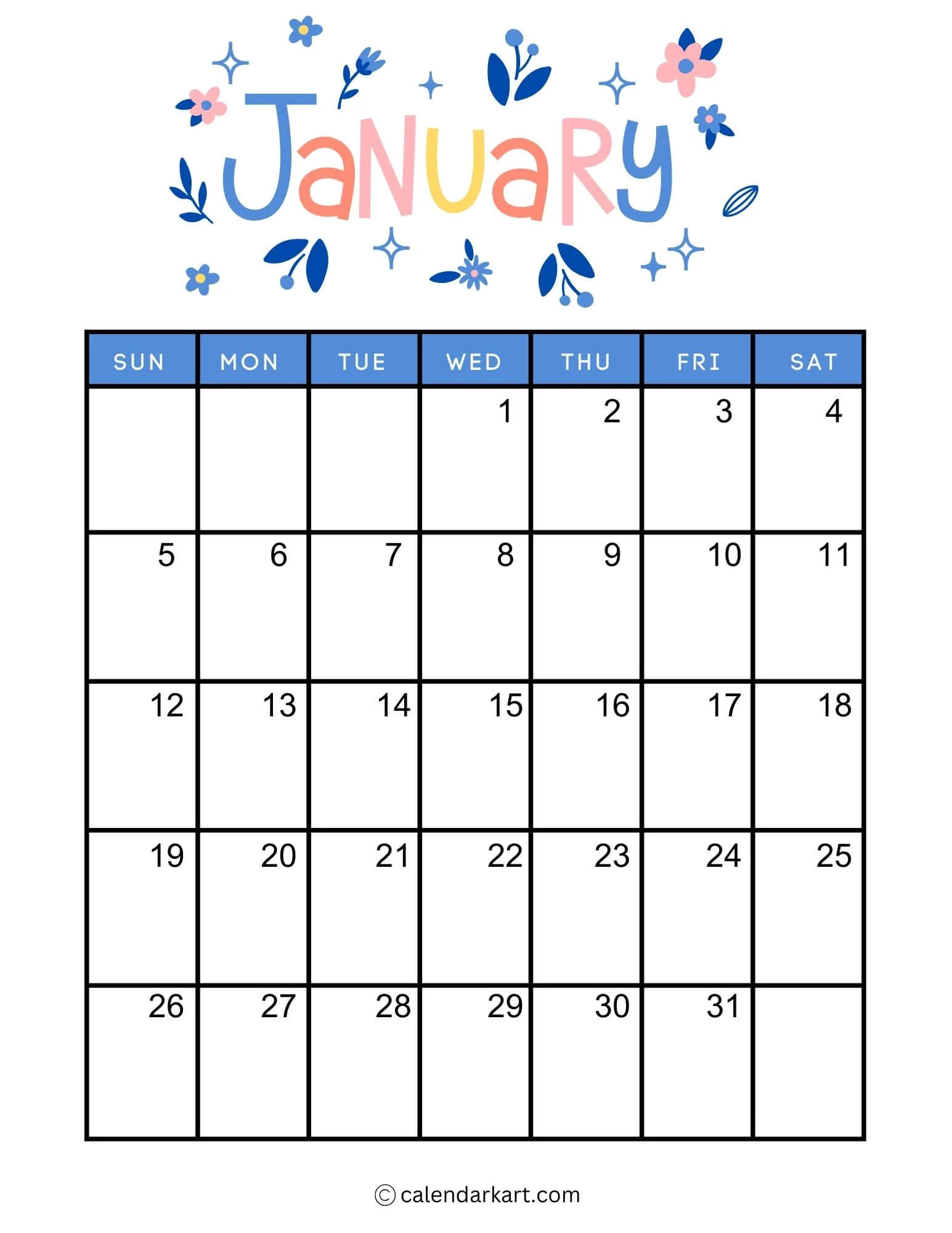 40 printable january 2025 calendars free pdf calendarkart