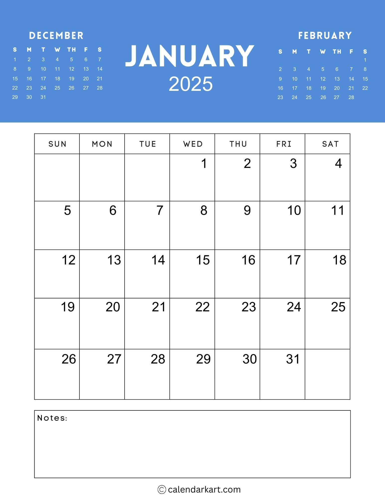 Jan Printable Calendar