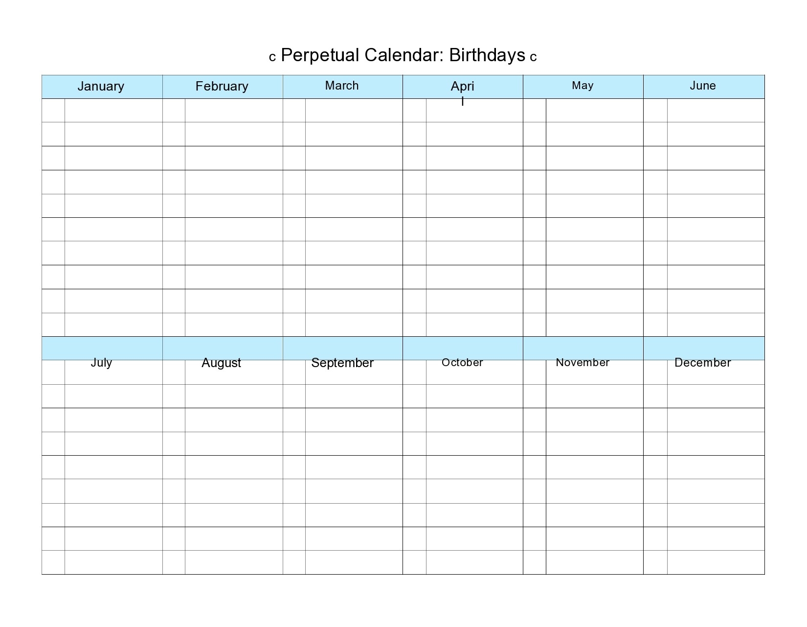 Free Printable Monthly Birthday And Anniversary Calendar