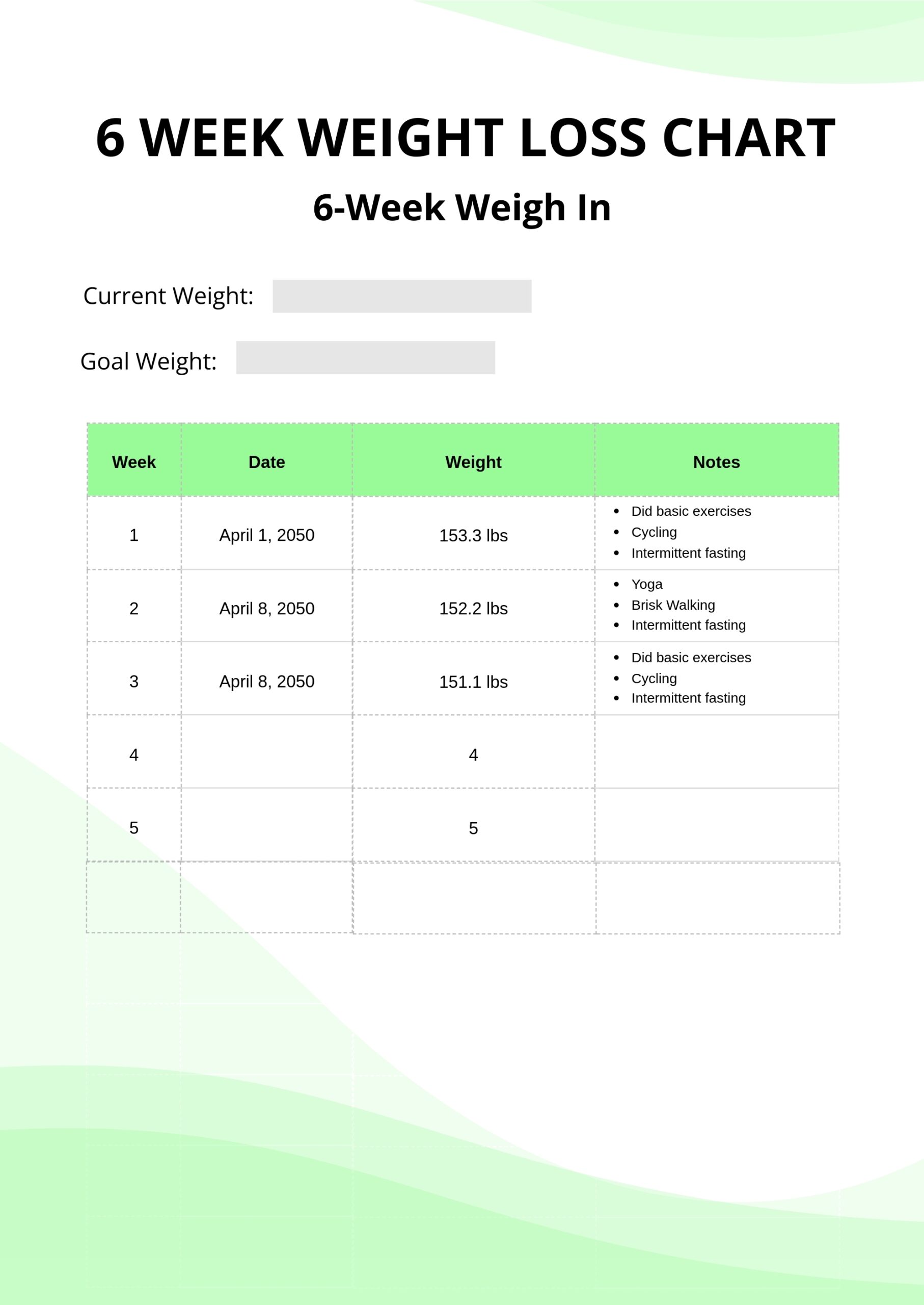 6 Week Weight Loss Chart In Illustrator PDF Download Template 6 Week Weight Loss Chart In Illustrator PDF Download Template