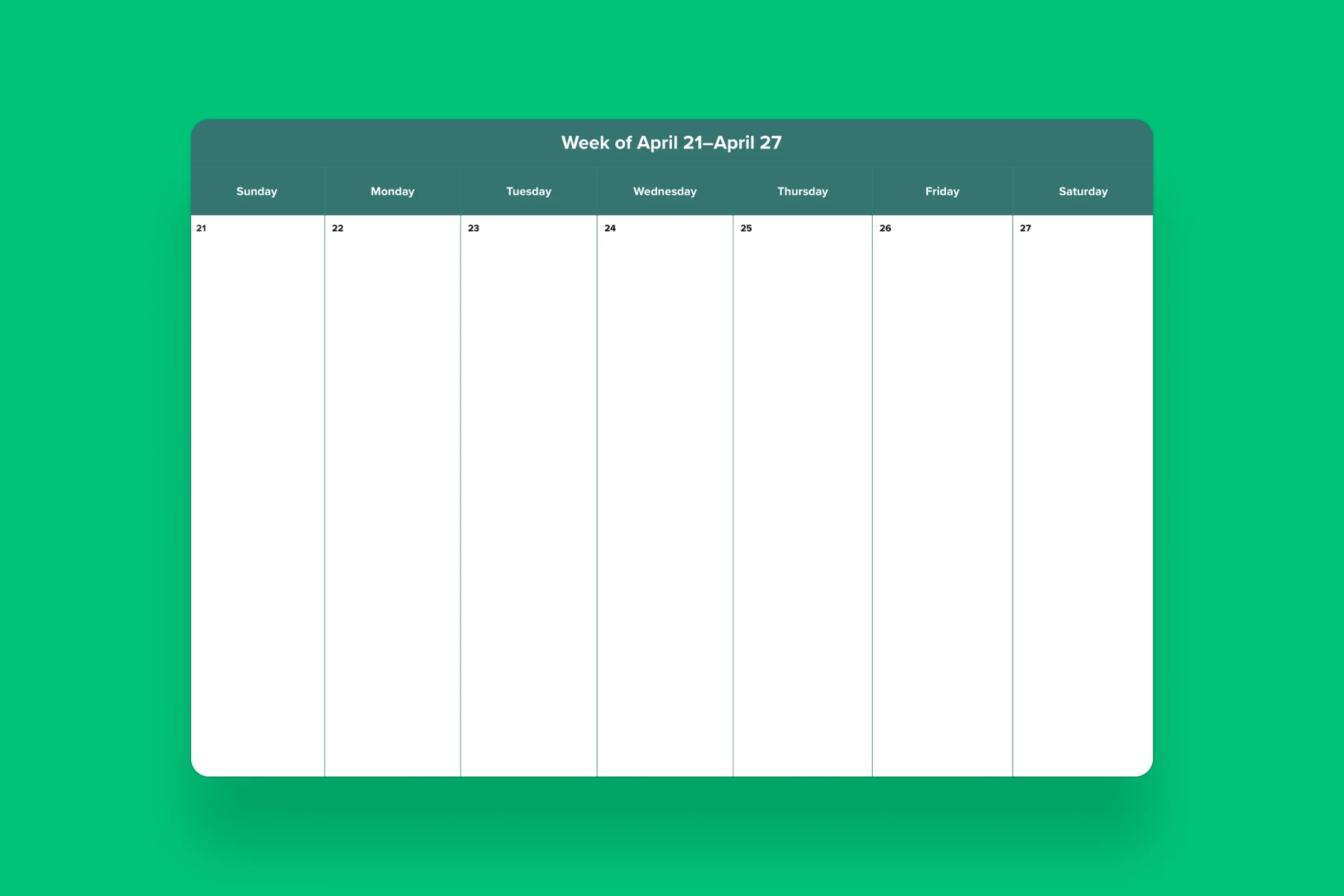 7 day Week Calendar Template Mural