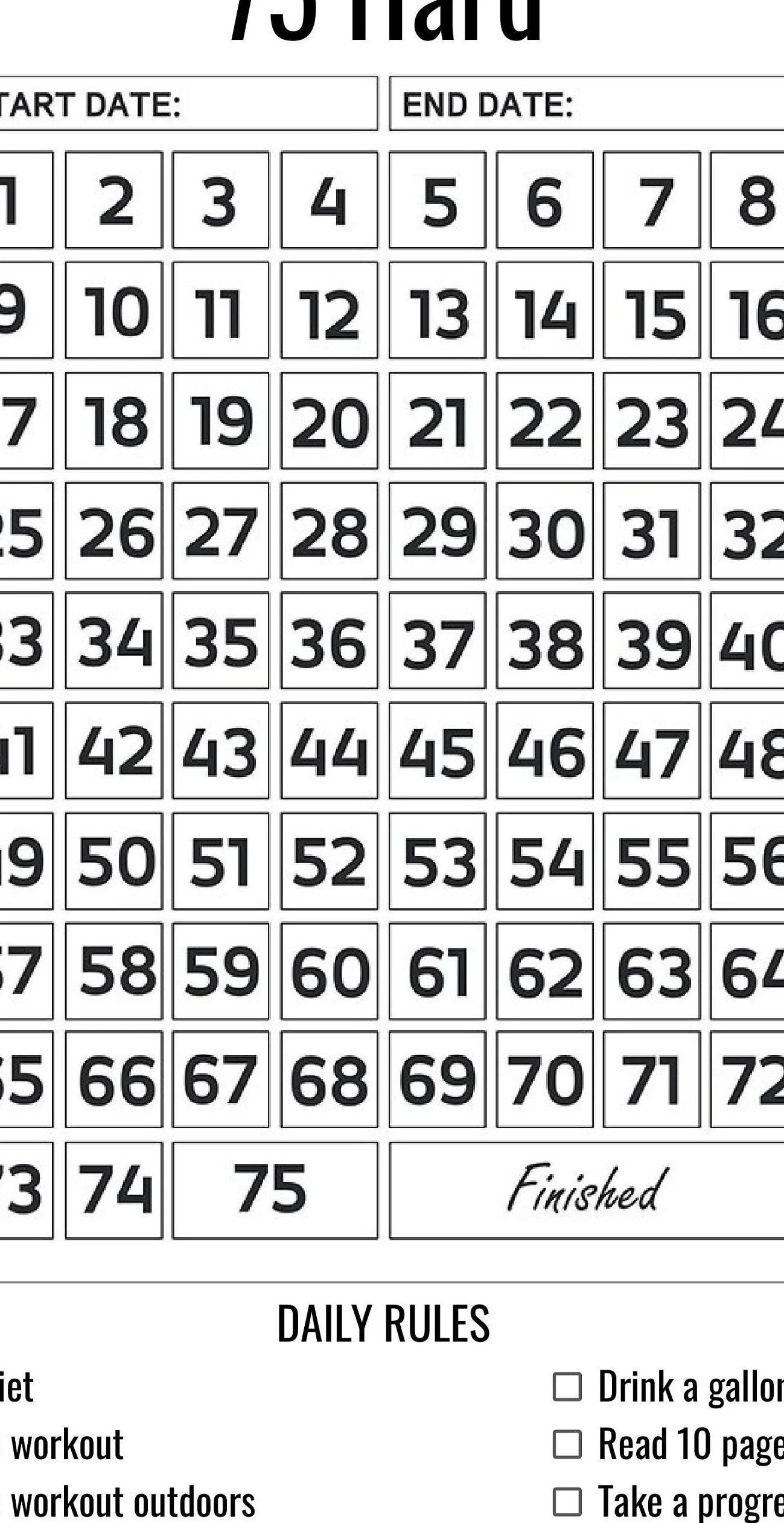 75 Hard Challenge Calendar PDF Etsy