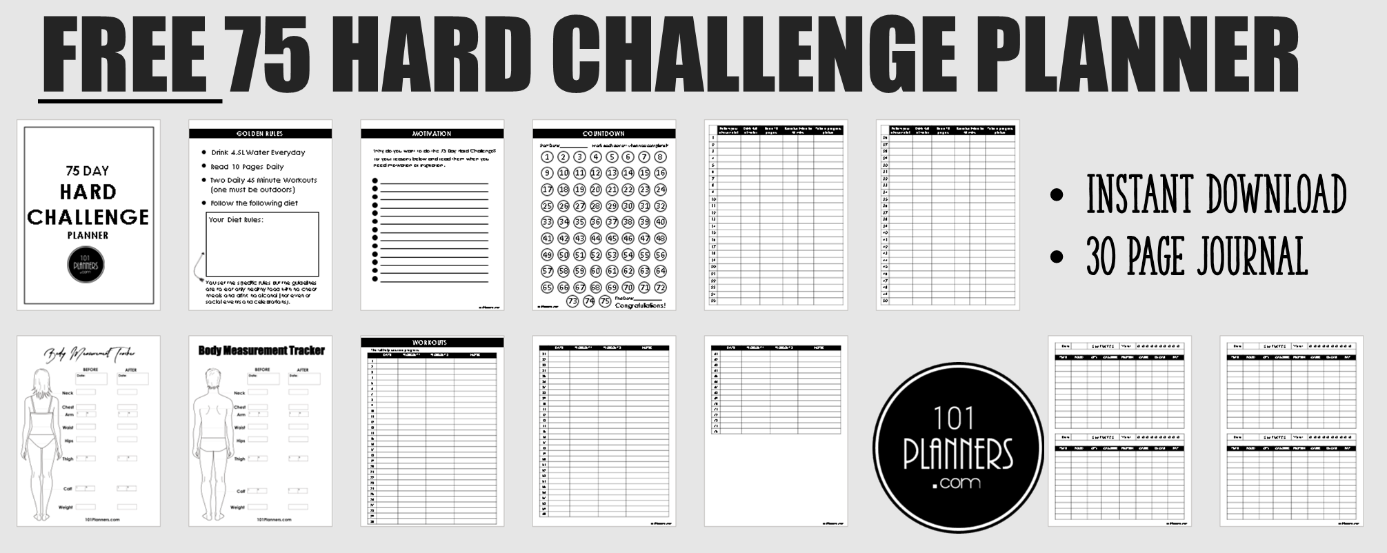 75 Hard Calendar Printable Free