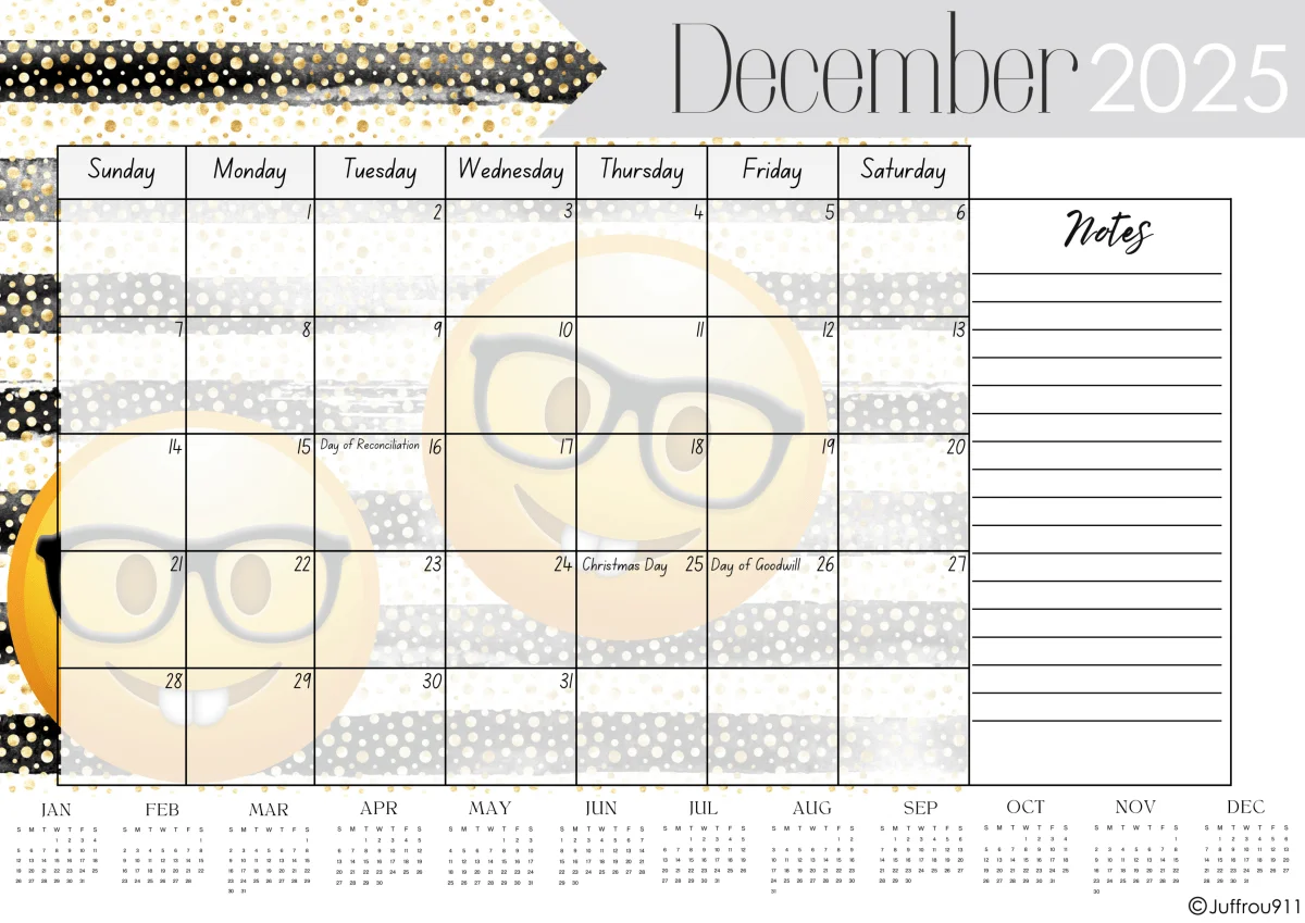 A3 Emoji Desk Calendar 2025 Juffrou 911