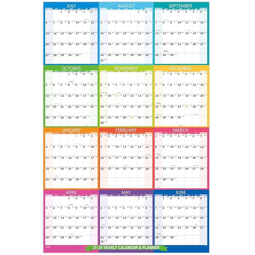 Amazon 2025 2026 Yearly Wall Calendar Wall Calendar 2025 2026 July 2025 June 2026 34 8 X 23 Yearly Wall Calendar 2025 2026 With Thick Paper Colorful Office Products