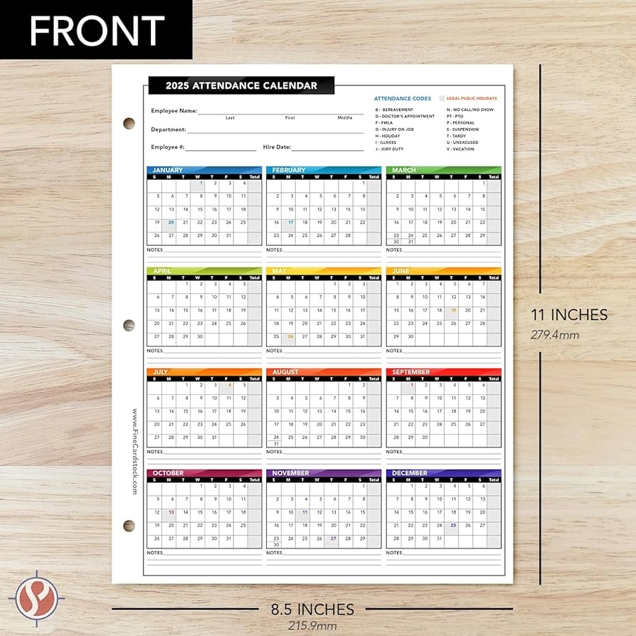 2025 Employee Attendance Calendar Printable
