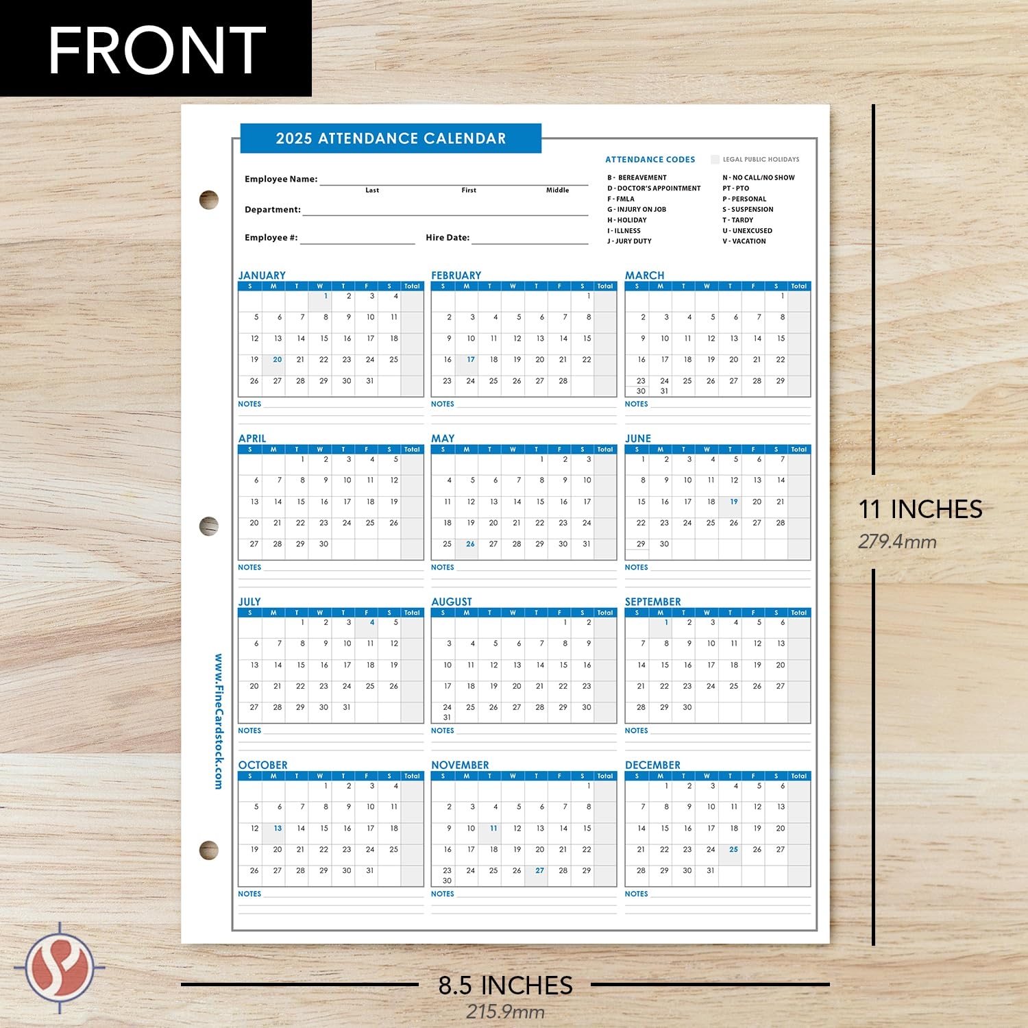 Amazon 2025 Attendance Calendar Card Stock Paper Great Employee Work Tracker Printed On Durable And Thick 80lb 216gsm Cardstock 8 X 11 25 Sheets Per Pack Office Products
