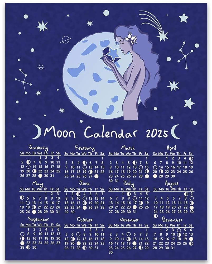 Amazon 2025 Calendar 16x20 Unframed Poster Moon Phases Lunar Poster Astrology Wall Art Celestial Calendar 2025 Moon Cycle Chart Lunar Phase Tracker Whimsical Wall Calendar Zodiac Constellation Art Home Kitchen