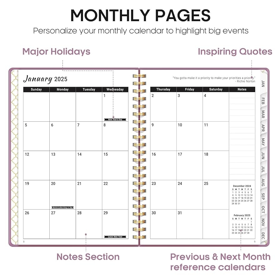 Amazon 2025 Planner Weekly And Monthly Planner Spiral Bound Jan 2025 Dec 2025 Hardcover 2025 Calendar Planner Book With Tabs Inner Pocket Perfect For Office Home School Supplies A5 