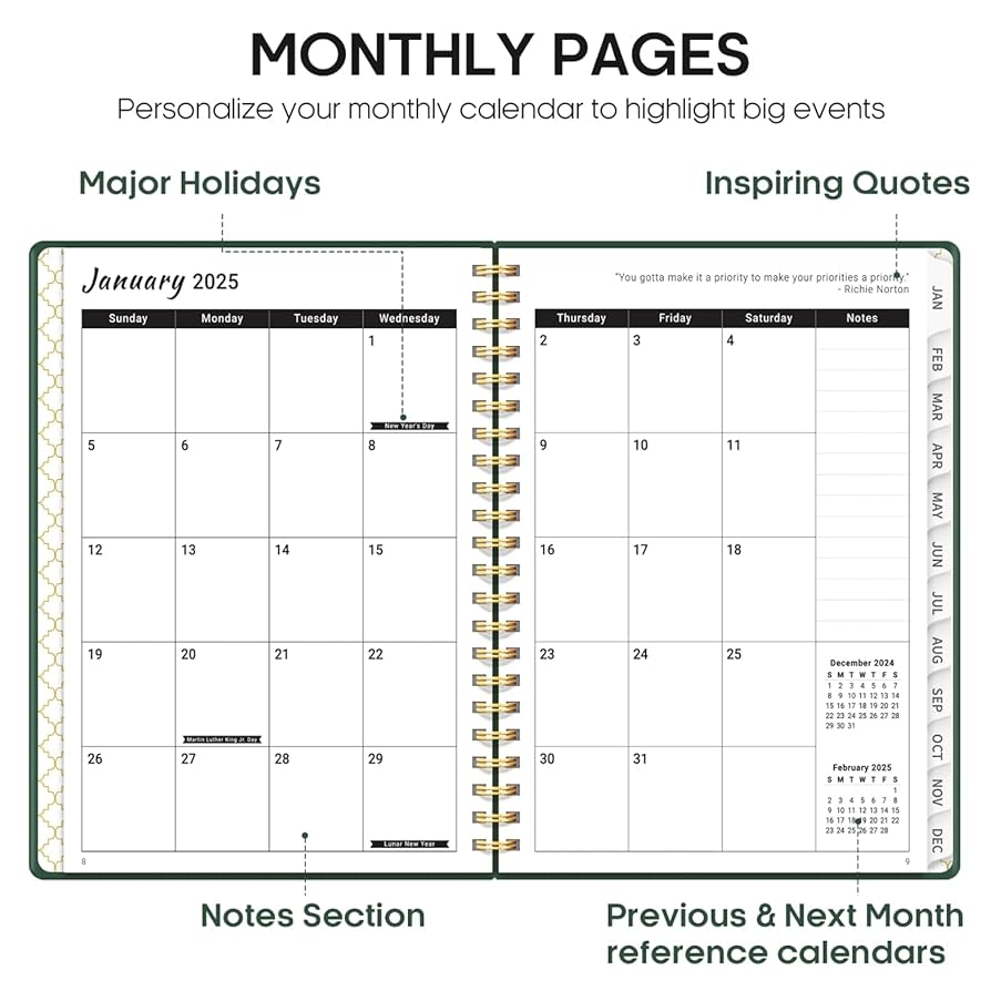 Amazon 2025 Planner Weekly And Monthly Planner Spiral Bound Jan 2025 Dec 2025 Hardcover 2025 Calendar Planner Book With Tabs Inner Pocket Perfect For Office Home School Supplies A5 