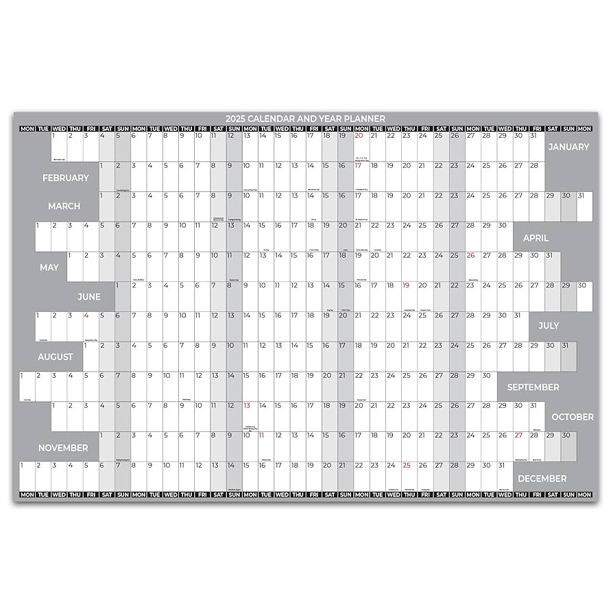 Amazon 2025 Wall Calendar Large 12 Month Annual Yearly Monthly Wall Planner Size 24 X 36 Silver Office Products