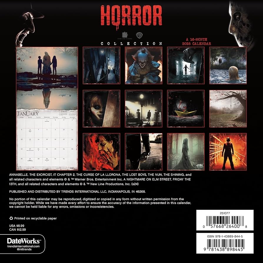 Amazon Classic Horror Movies Calendar 2025 Deluxe 2025 Horror Mini Calendar Bundle With Over 100 Calendar Stickers Slasher Gifts Office Supplies Office Products