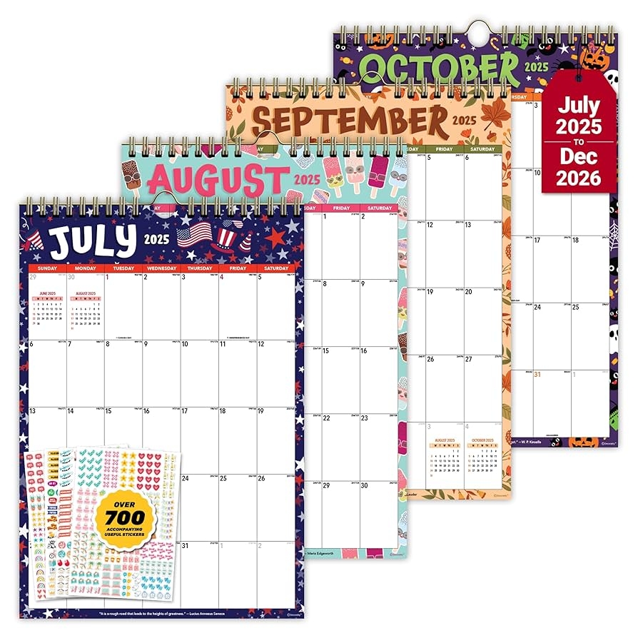 Amazon Decorably 18 Months Colorful Academic Vertical Wall Calendar 2025 July 2025 To December 2026 10x14 5in Spring Bound Calendar 2025 2026 Wall With Inspirational Quotes For Office And Home Planning Office Products