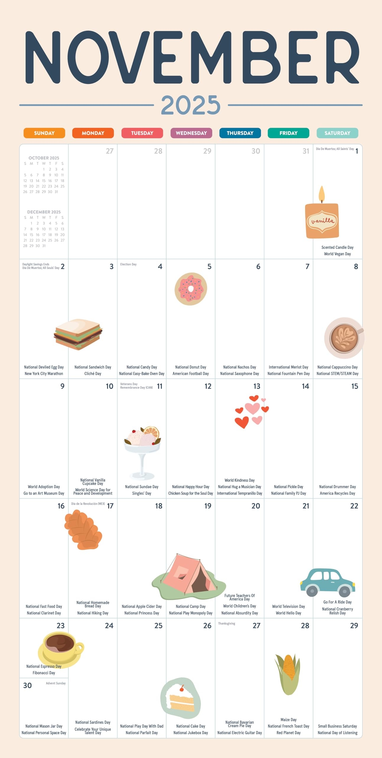 Amazon Every Day Is A Holiday 2025 Calendar Large Grid Wall Calendar 12 X 24 Marble City Press Celebrate Everyday Cute Fun Original Artwork Illustrations 2024 2025 Calendar Office Products