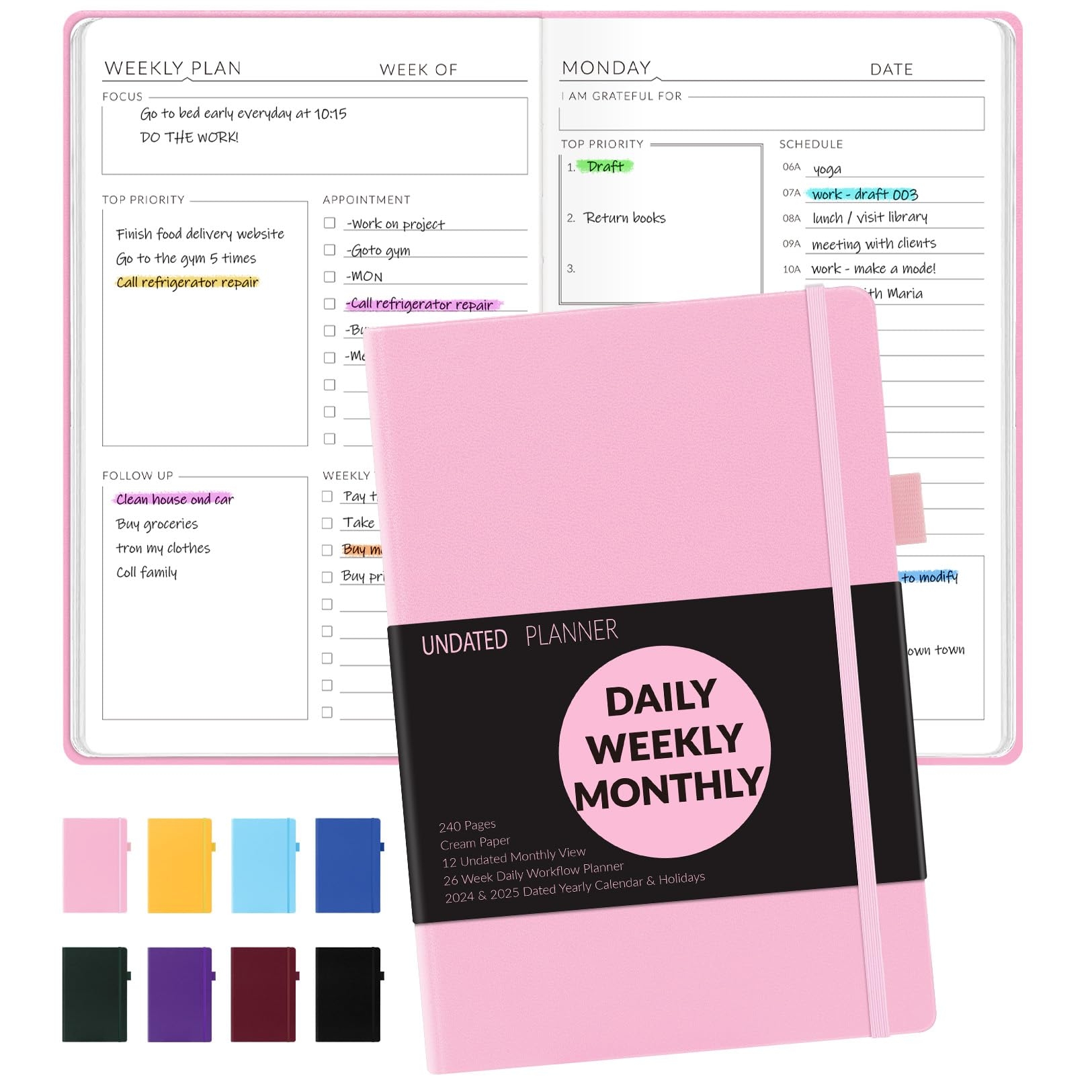 Amazon Forvencer 2025 Planner Hardcover Daily Weekly Monthly Planner Durable Hardcover Weekly Planner For Work School Home Start Anytime A5 5 8 X 8 3 Pink Clothing Shoes Jewelry