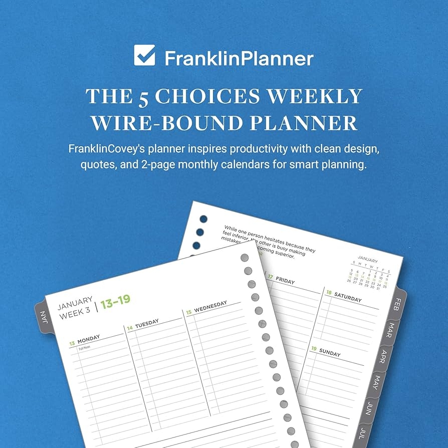 Amazon FranklinCovey The 5 Choices Weekly Wire Bound Planner Classic Jan 2025 Dec 2025 Office Products