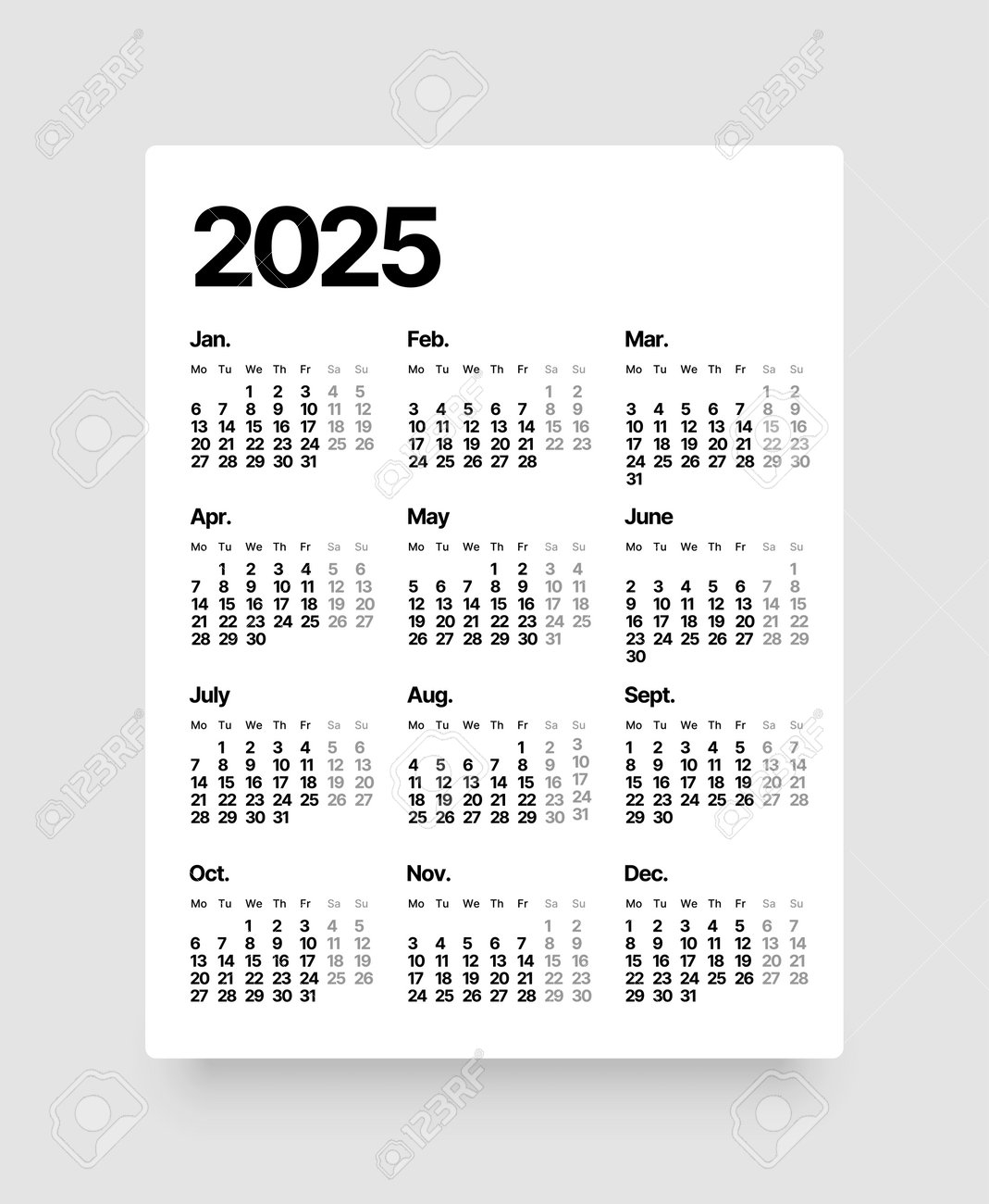 Annual Calendar Template For 2025 Year Week Starts On Monday Business Calendar In A Minimalist Style For 2025 Year Royalty Free SVG Cliparts Vectors And Stock Illustration Image 209149908 